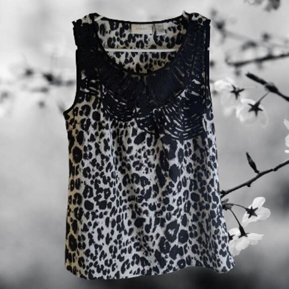 Chico's XS (0) sleeveless animal print lightweight black and white polyester top - Picture 1 of 1